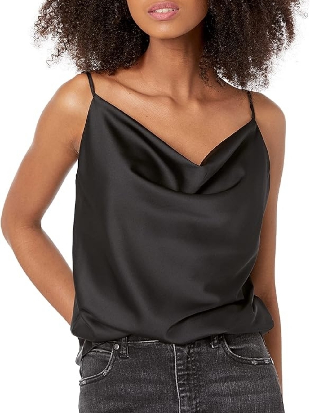 THE DROP Satin Cowl Neck Camisole - Black